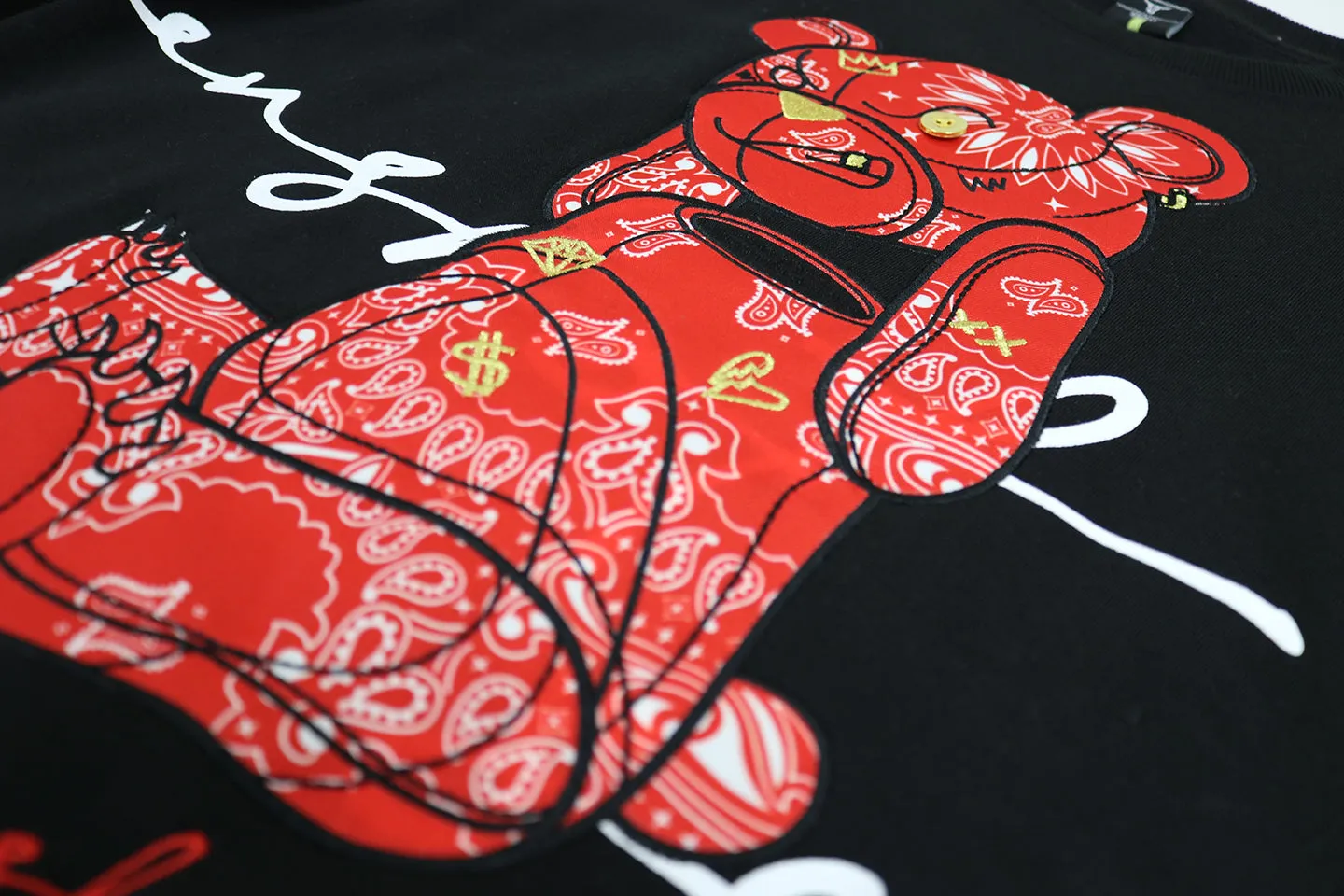 BANDANA BEAR FLEECE HOODIE-H1122(BLAC/RED)
