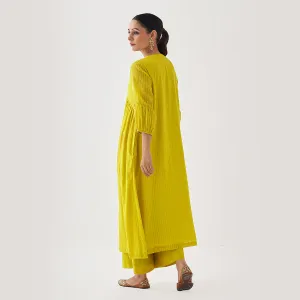 Chanderi Cotton Kaftan Kurta Set & Dupatta | Yellow