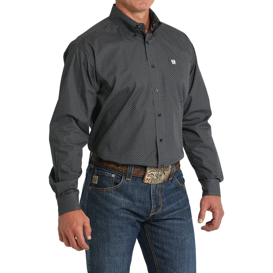 Cinch Men's Charcoal Geo Print Long Sleeve Button Down