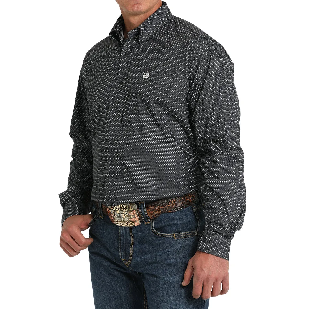 Cinch Men's Charcoal Geo Print Long Sleeve Button Down