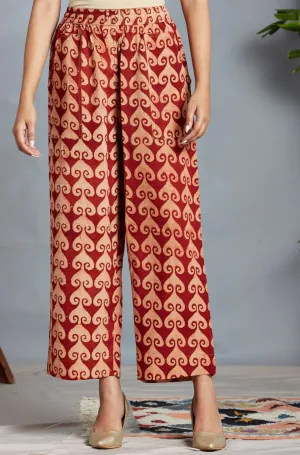 comfort fit cotton printed pants - madder red and hearts