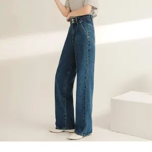 COTTON DENIM PLEAT STRAIGHT LONG PANTS