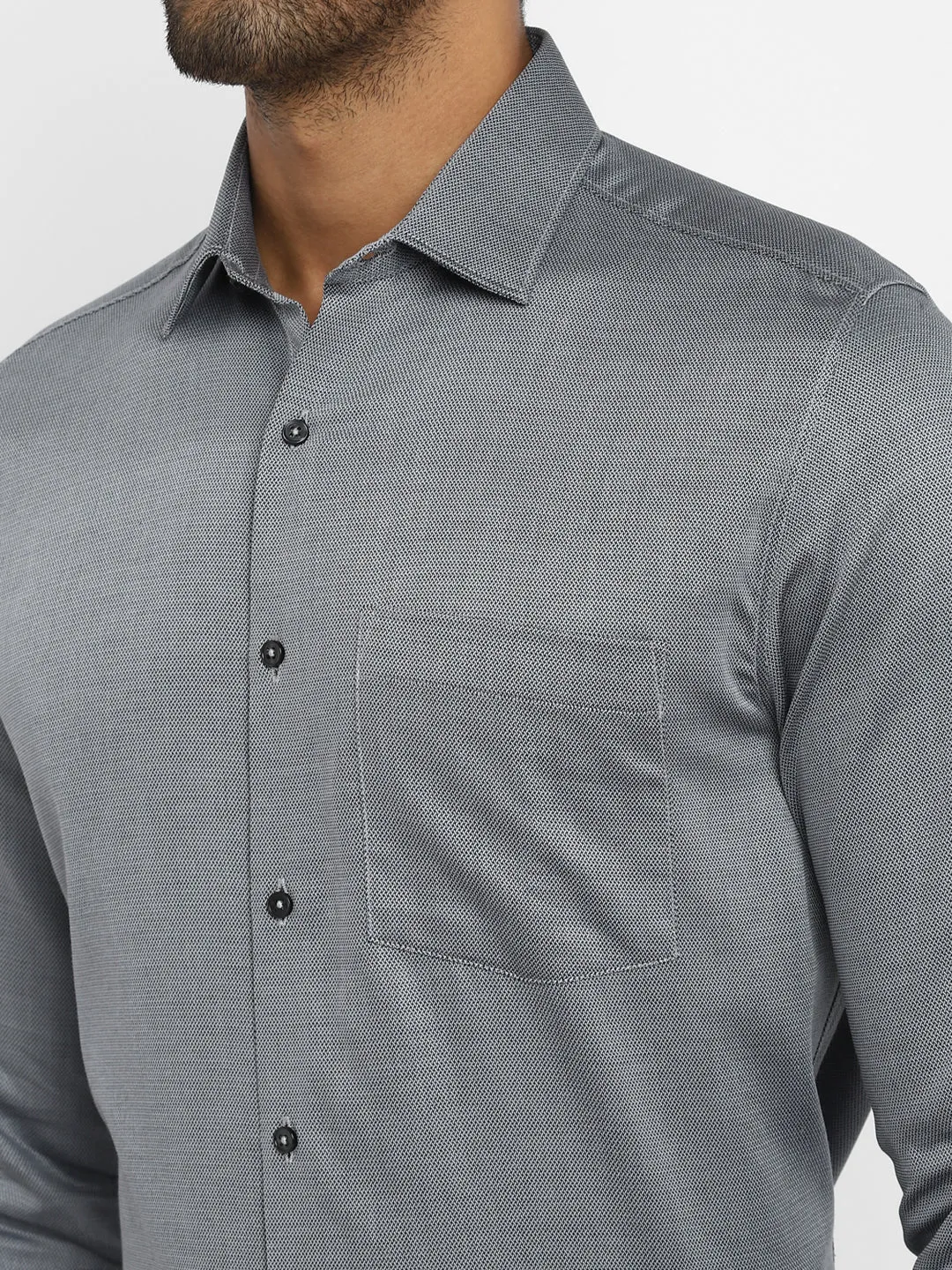 Cotton Grey Slim Fit Self Design Shirt