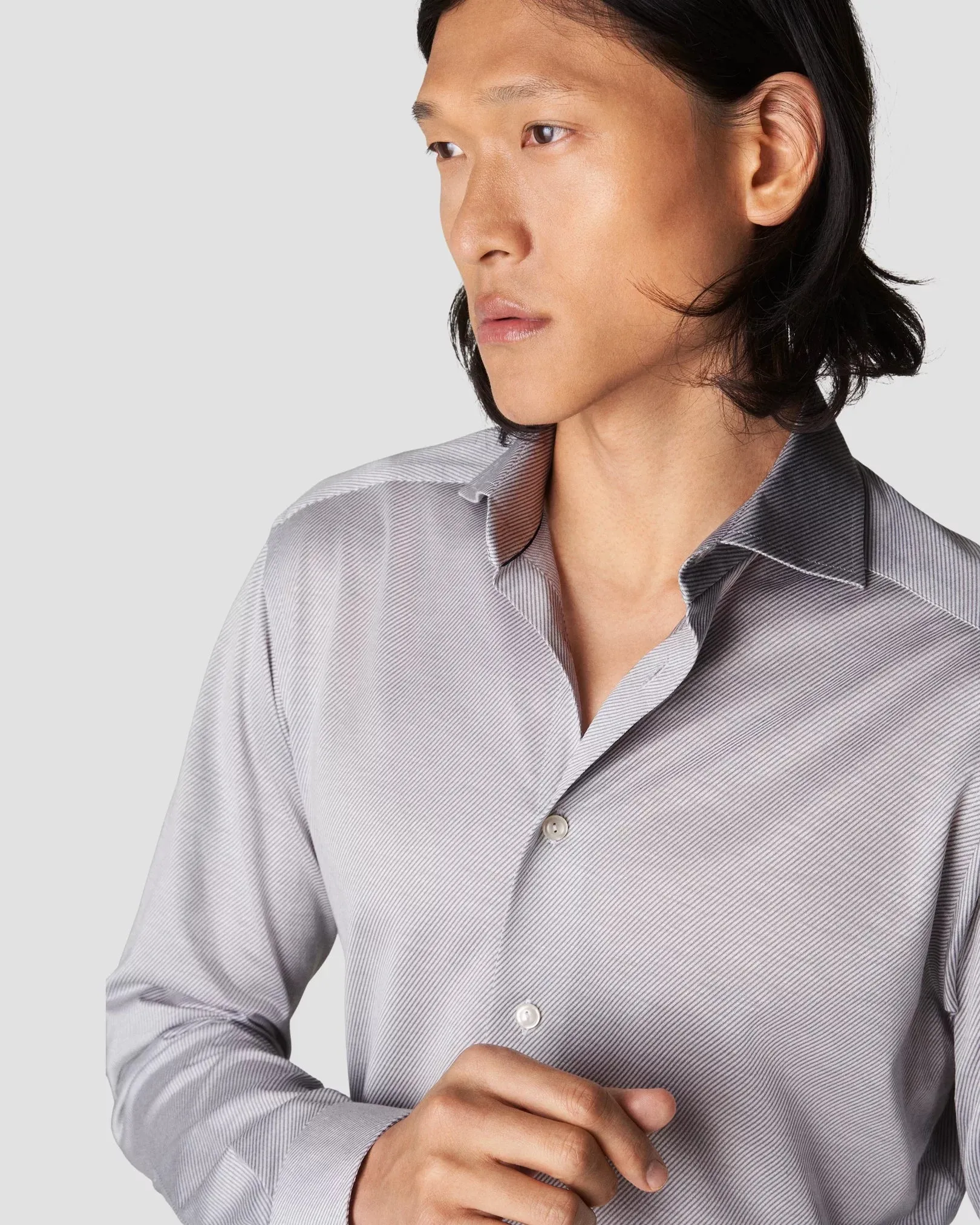 Gray King Knit Stretch Slim Fit Dress Shirt - ETON