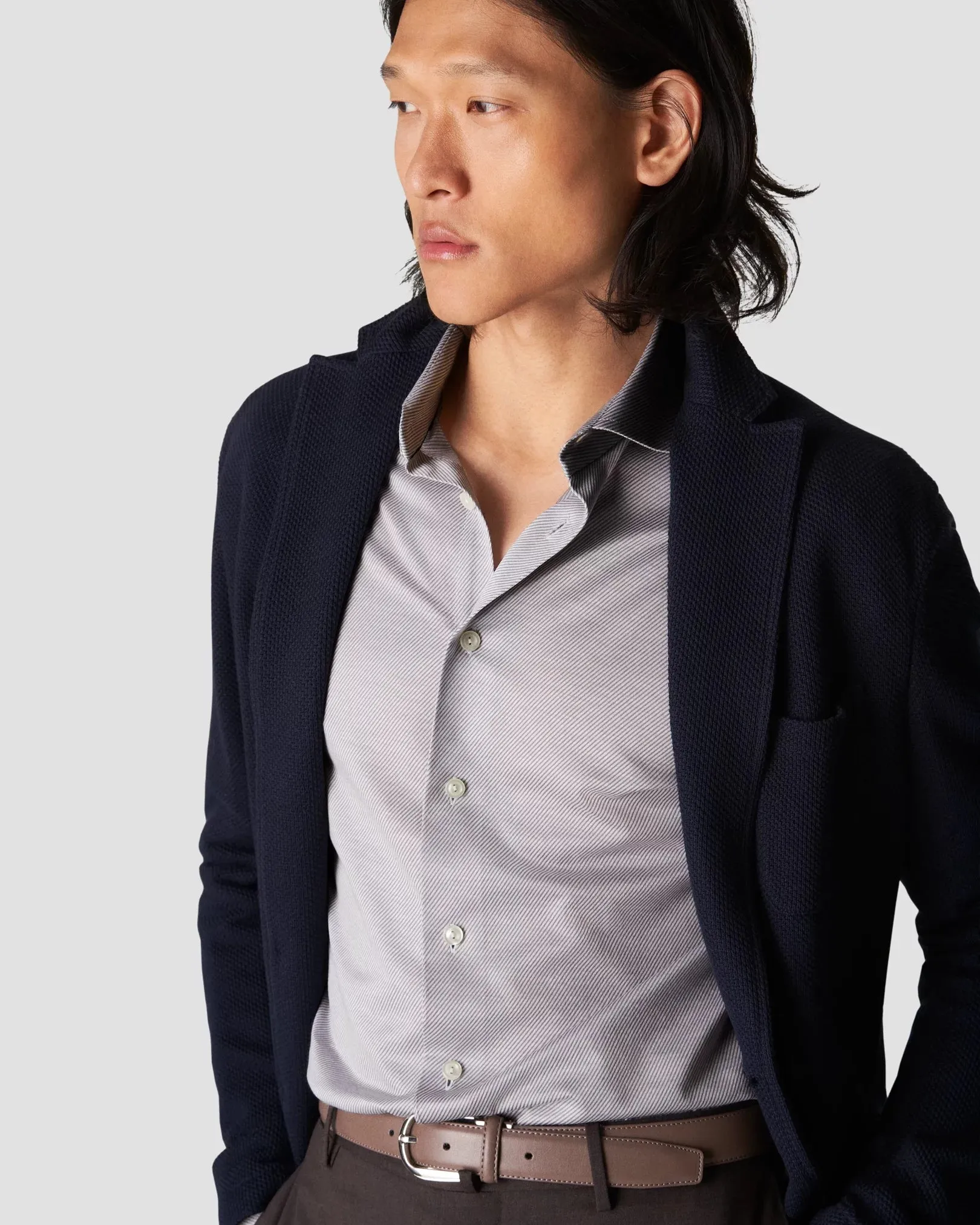 Gray King Knit Stretch Slim Fit Dress Shirt - ETON