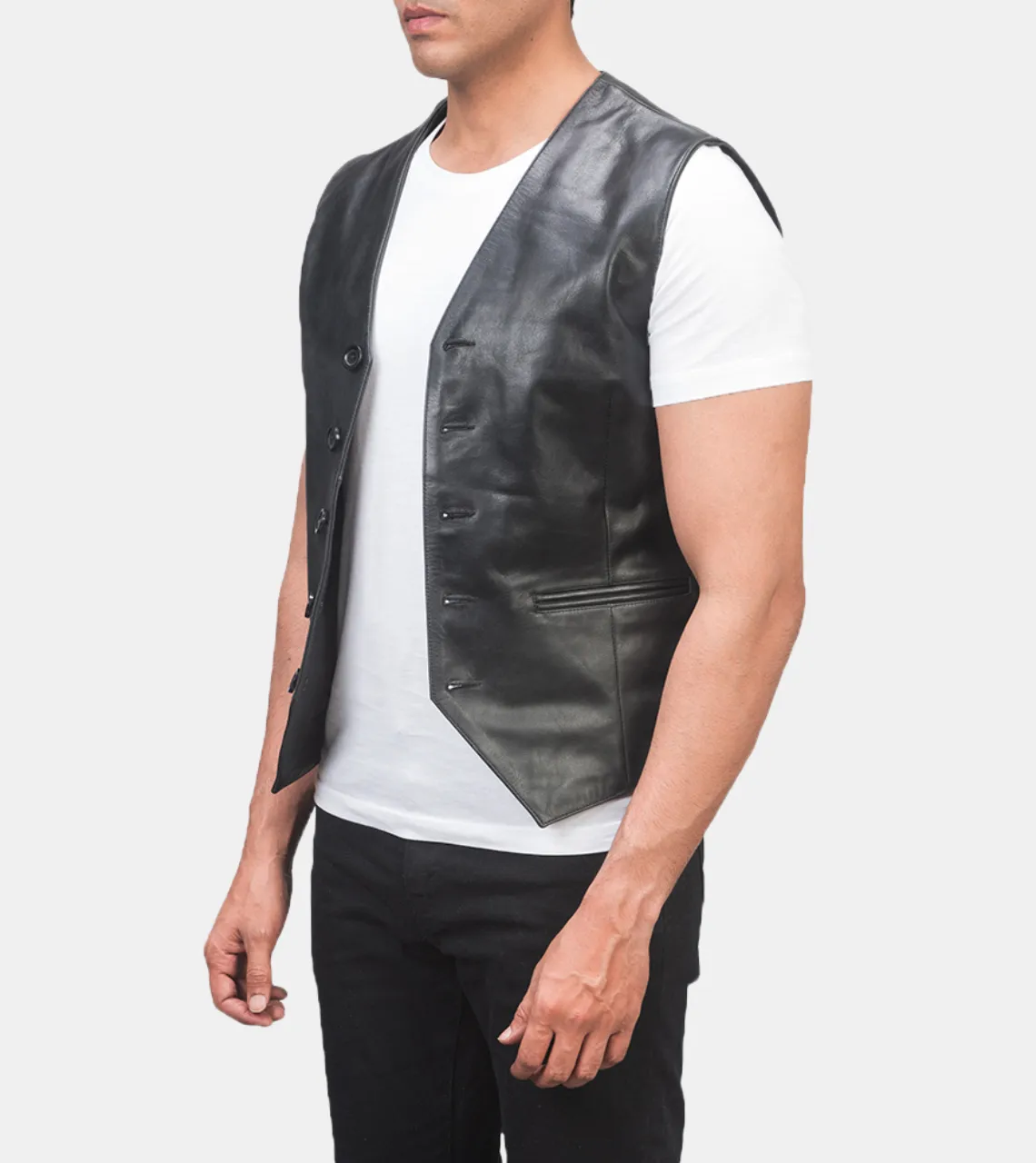 Hubert Men's Black Leather Vest