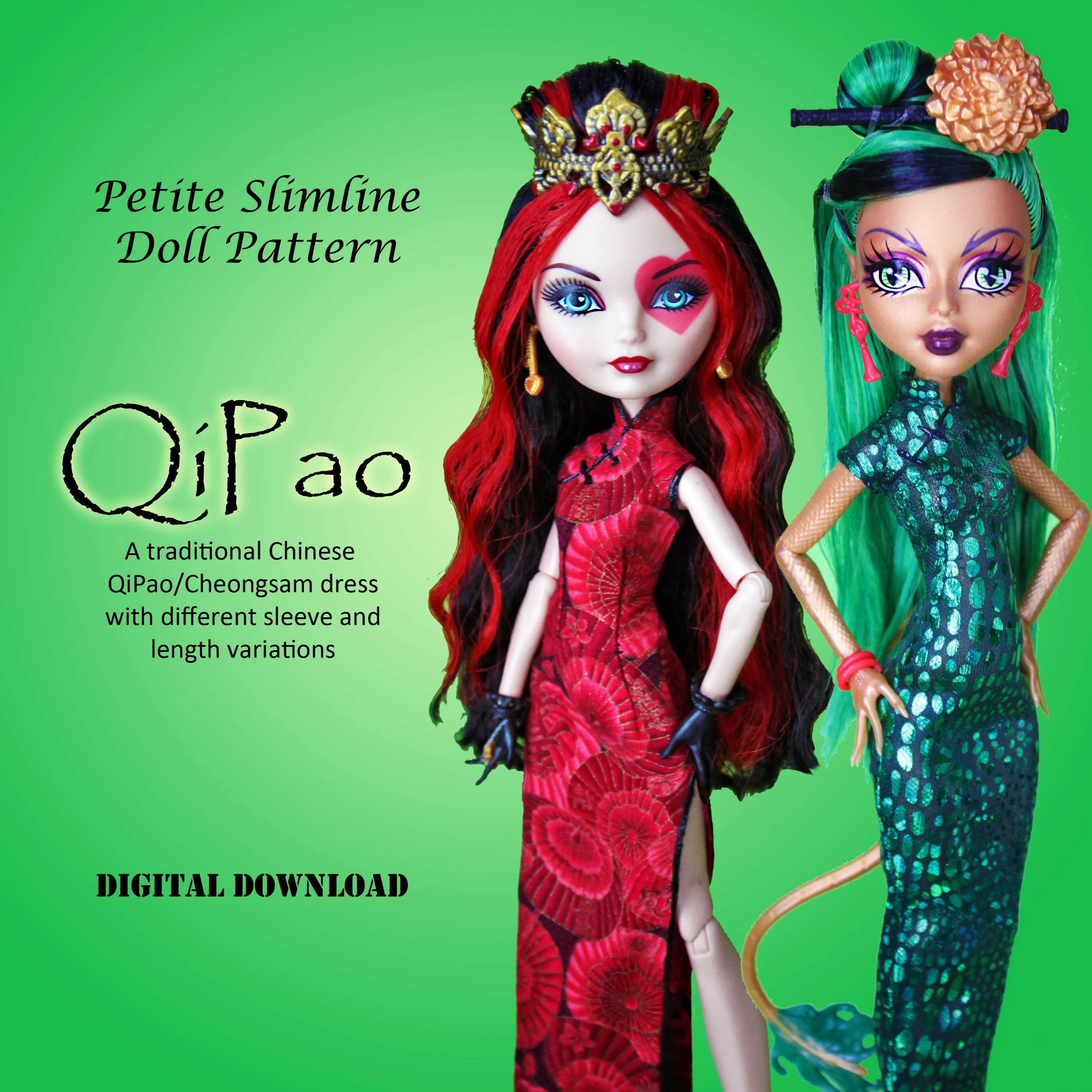 PS 10.5" Fashion Doll Lunar New Year Bargain Bundle - Chinese Qipao, Japanese Kimono, Korean Hanbok dresses - Downloadable RAD Doll Clothes PDF Sewing Patterns