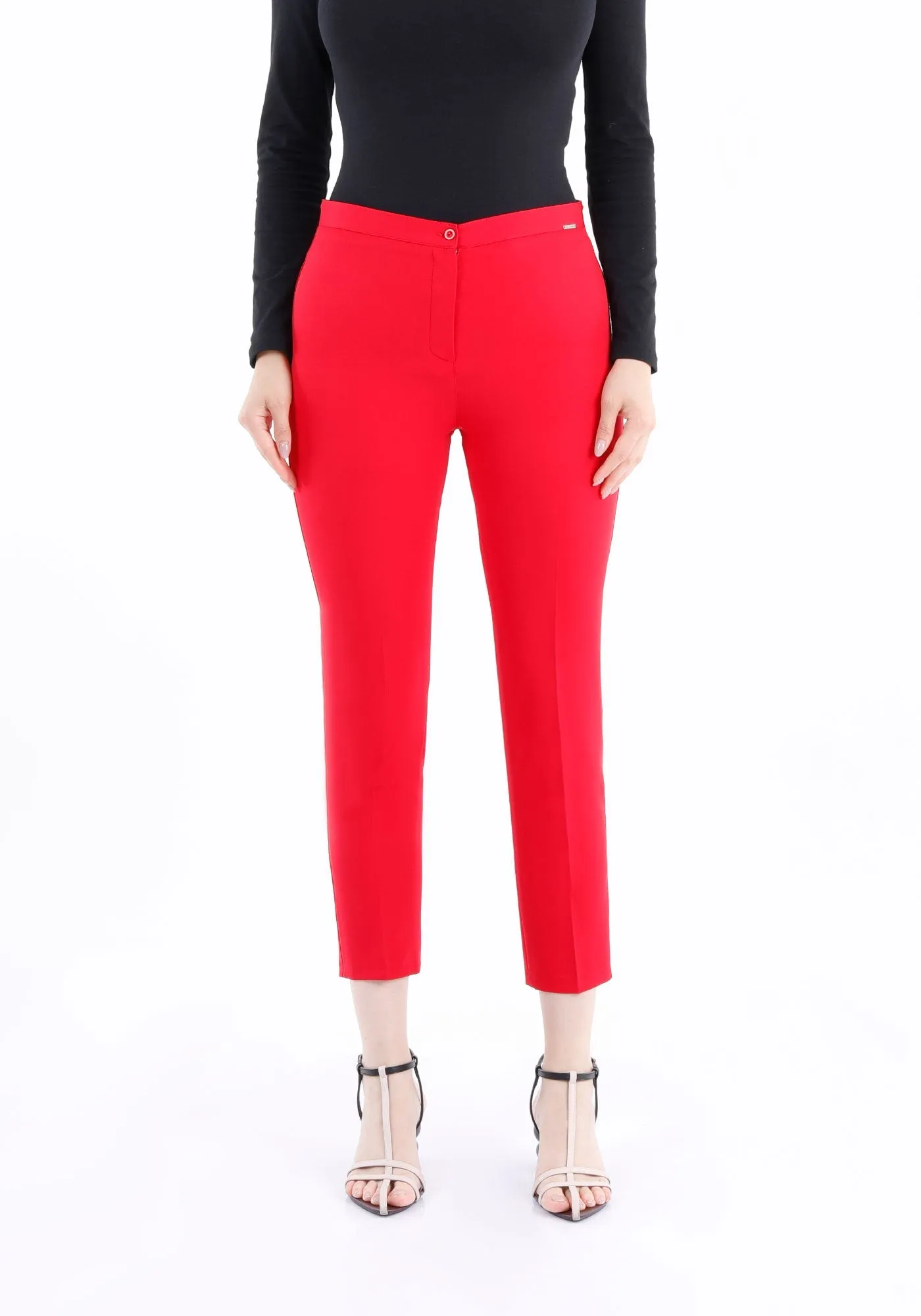 Red Ankle Length Skinny Pants
