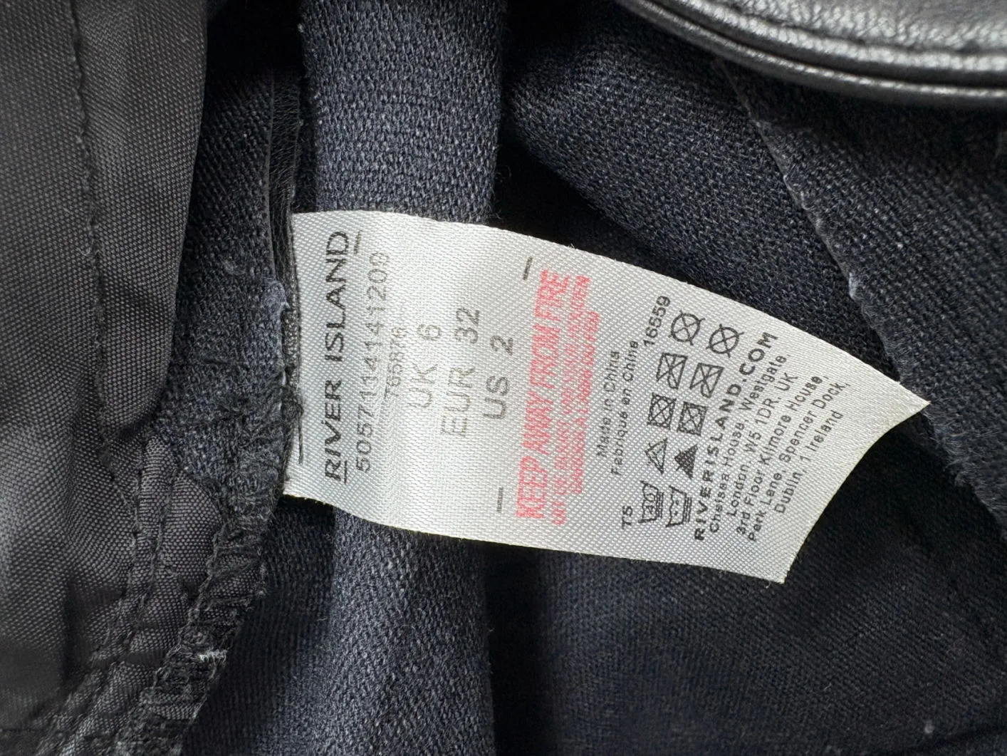 River Island Black Leather Slim Fit Jeans UK 6