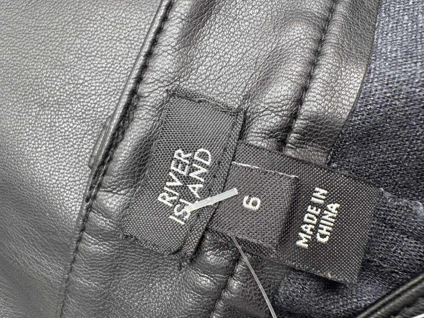River Island Black Leather Slim Fit Jeans UK 6