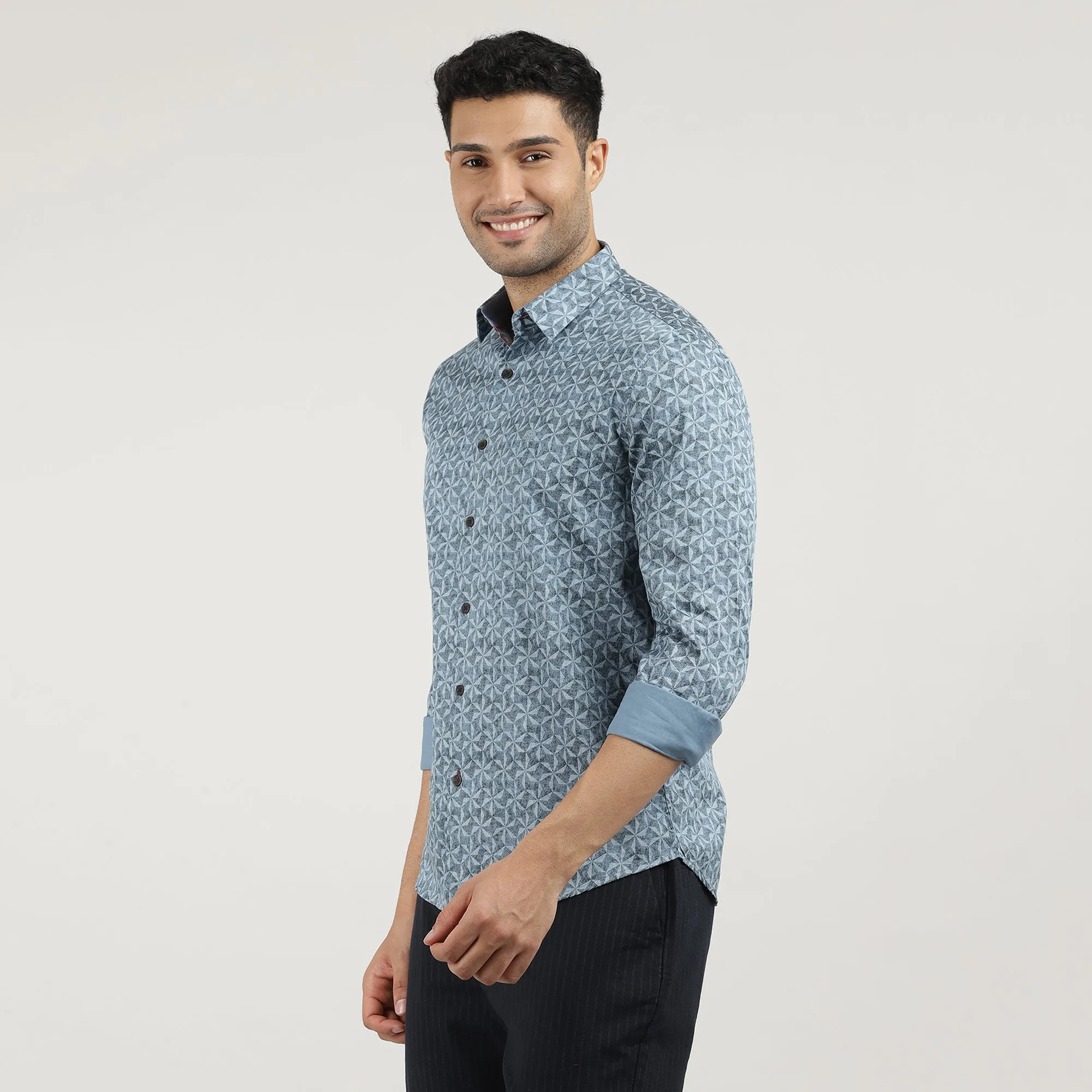 Sky Poplin Printed Shirt