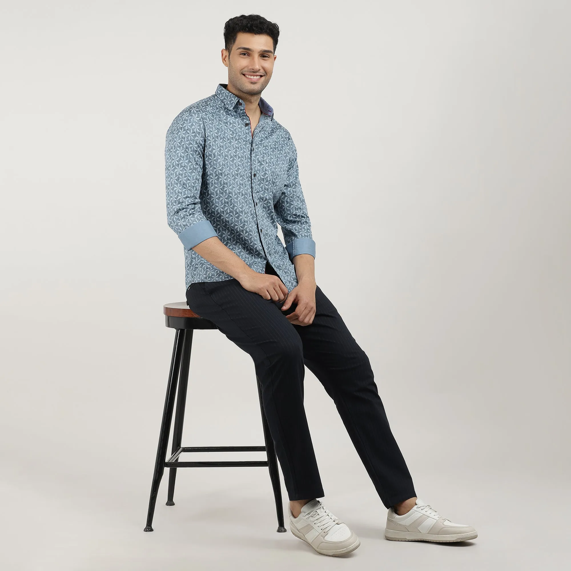 Sky Poplin Printed Shirt