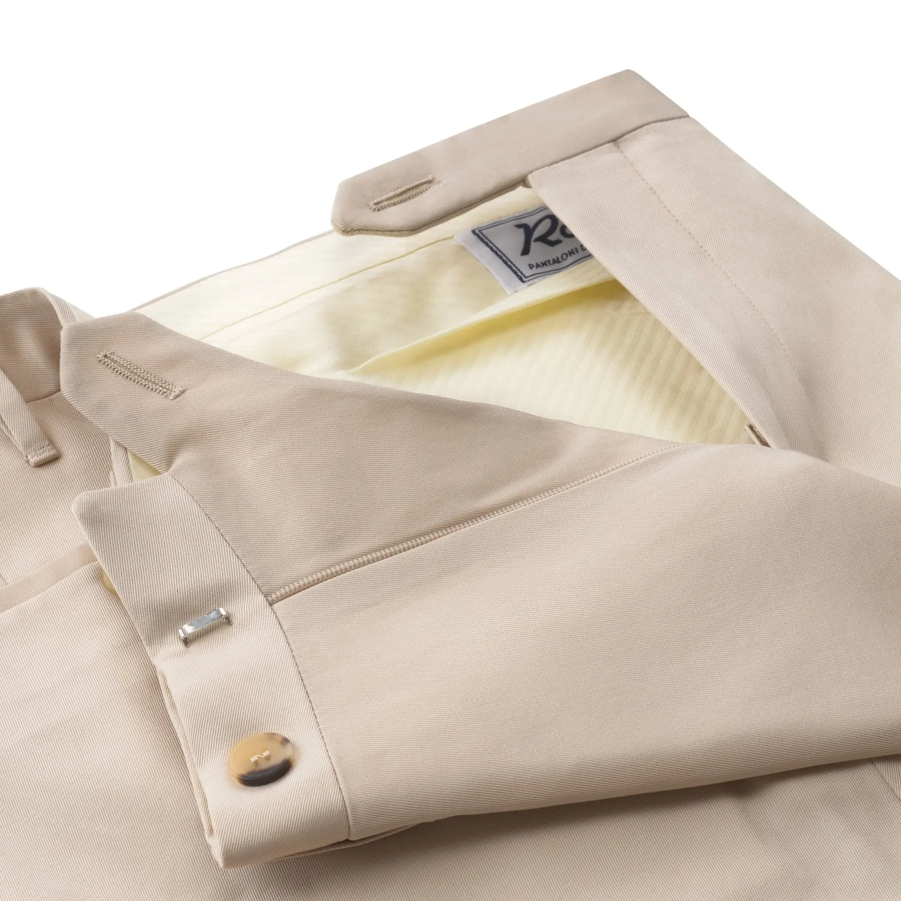 Slim-Fit Elegant Pleated Cotton Twill Trousers in Beige