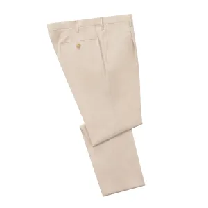 Slim-Fit Elegant Pleated Cotton Twill Trousers in Beige