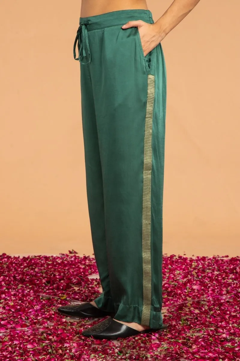 Slim Fit Modal Satin Pants -Green