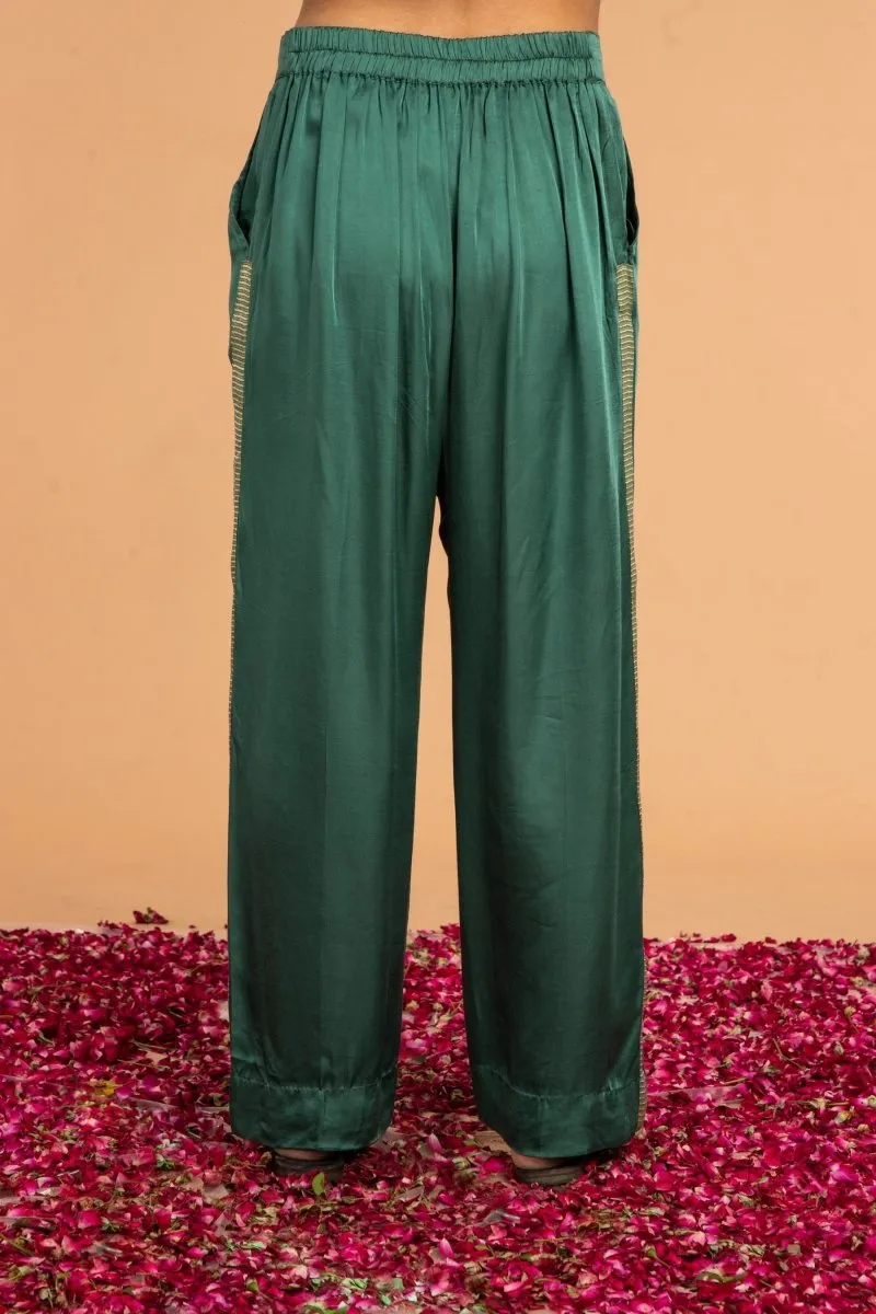 Slim Fit Modal Satin Pants -Green