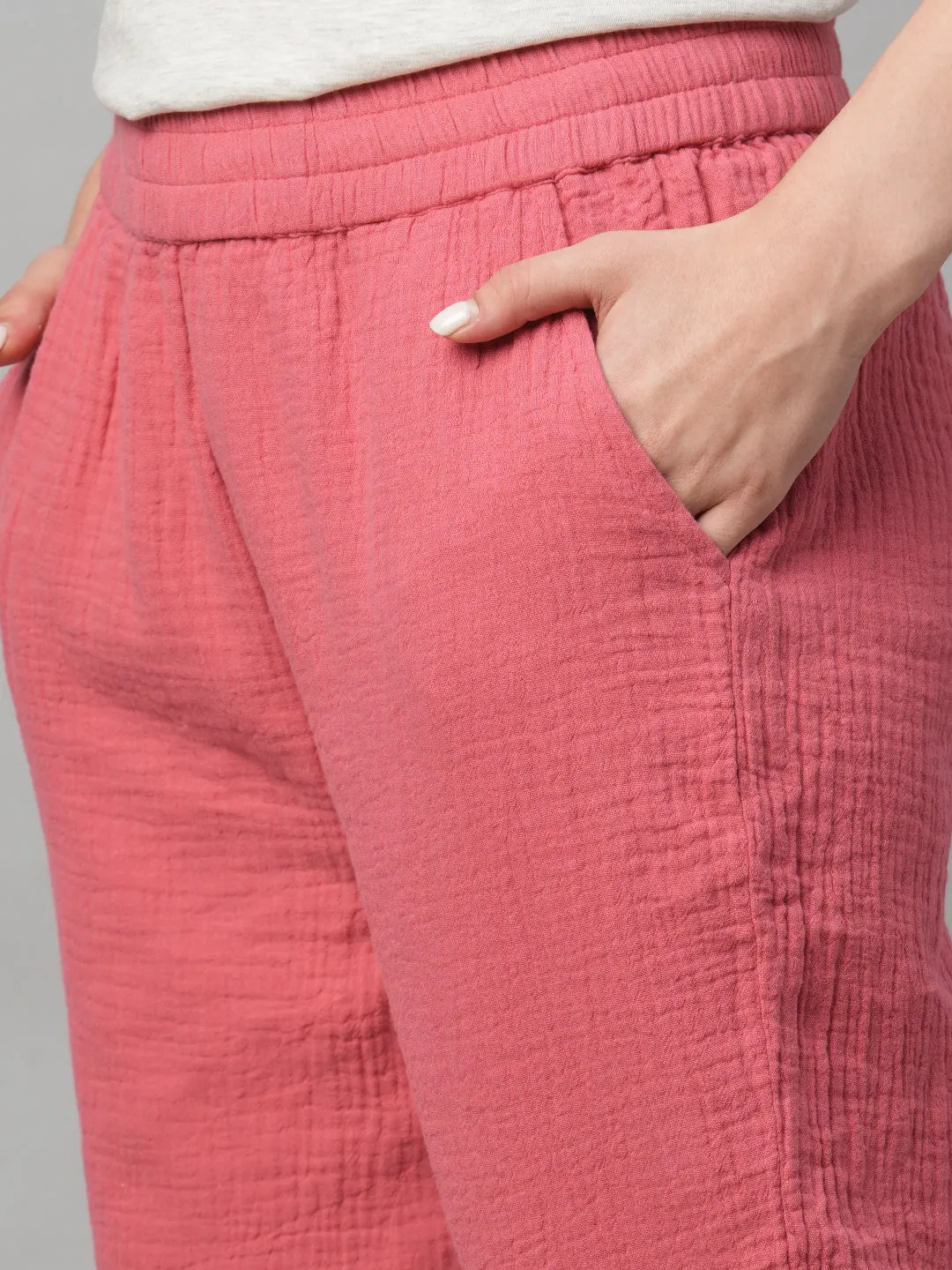 Women's Pink Cotton Regular Fit Pant