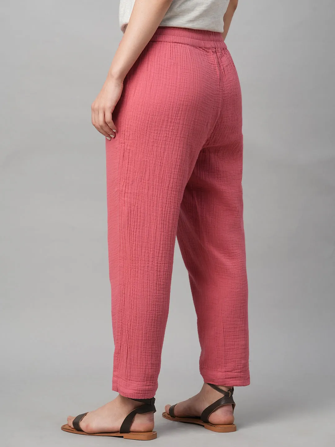 Women's Pink Cotton Regular Fit Pant